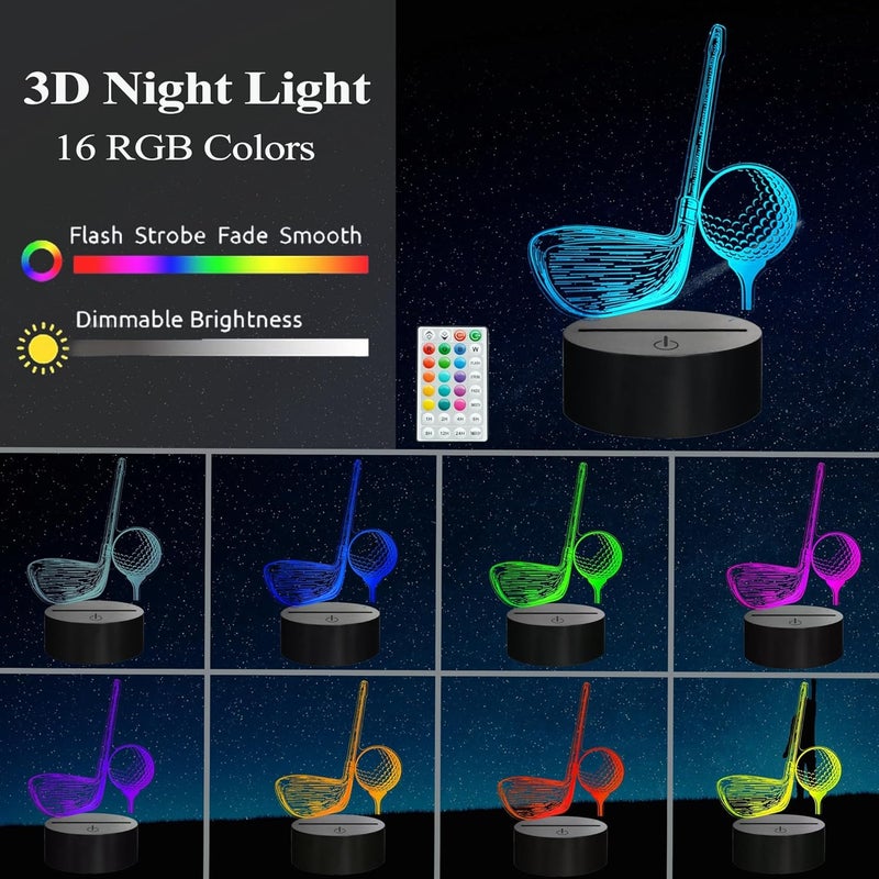 Posshe Golf Night Light, Golf Club Gifts, 3D Illusion Lamp with 16 Colors Changing, Timer, 4 Flash Modes and Dimmable, Men Boys Girls Room Decoration, Holiday Xmas Gifts - Image 2